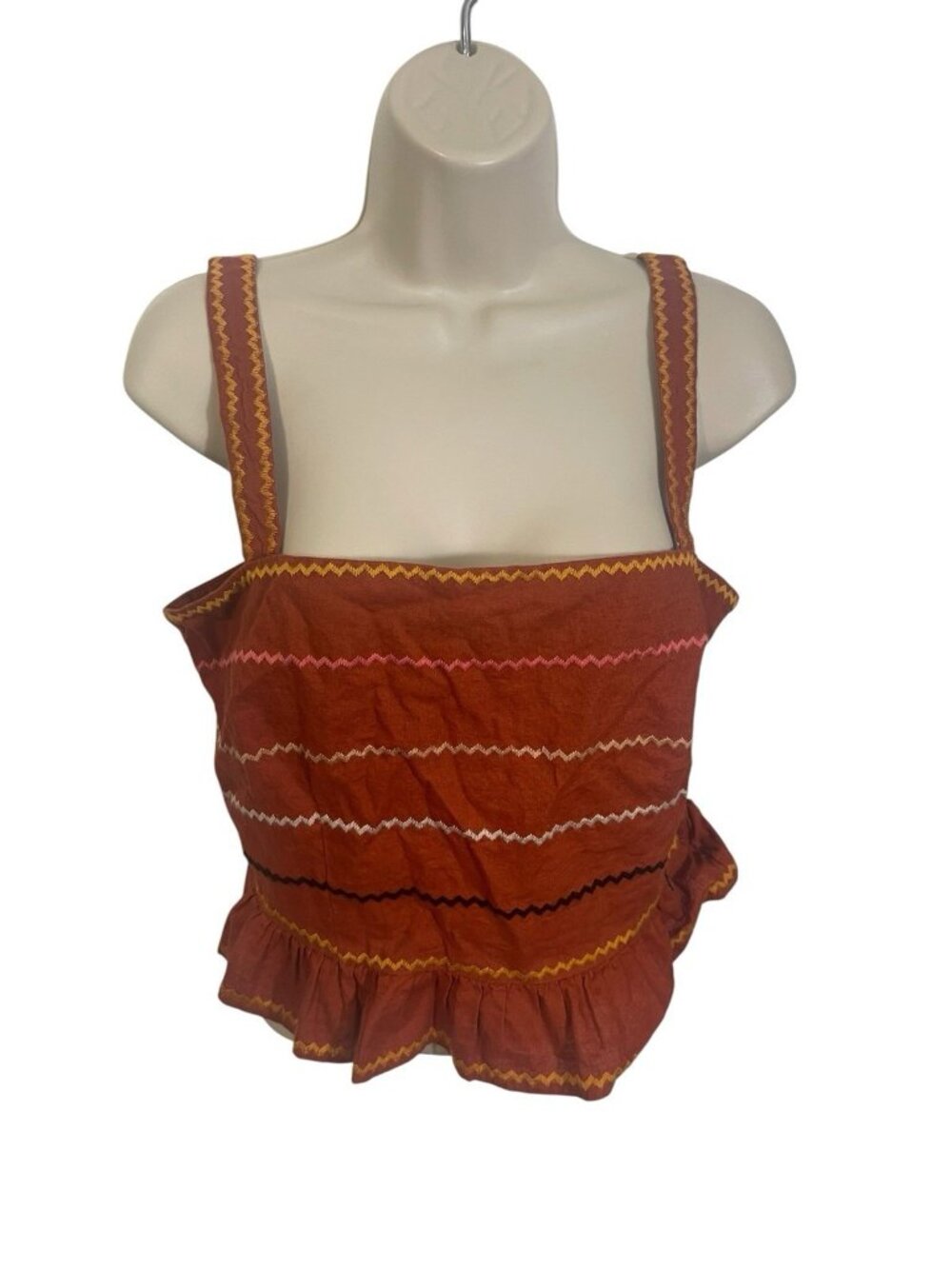 FOREVER 21 Size Large Orange Striped Cropped Tank Linen Blend READ DESCRIPTION